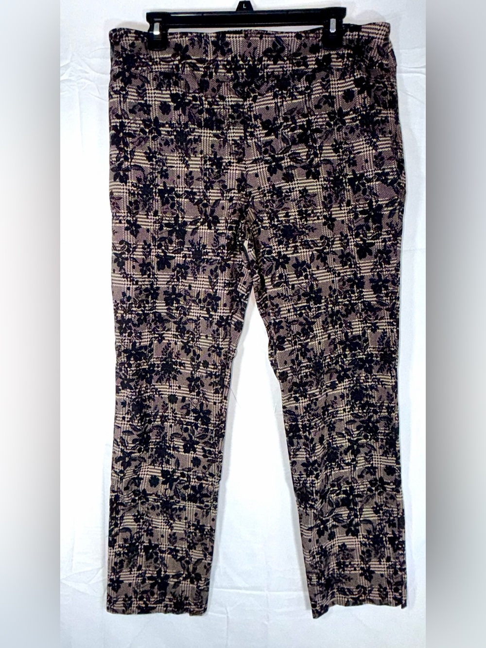 🛍️Floral Print Overlay on Plaid pattern Stretch Pull On Pants